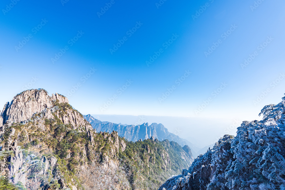 Rime on a sunny afternoon in Huangshan Scenic Area, Anhui, China