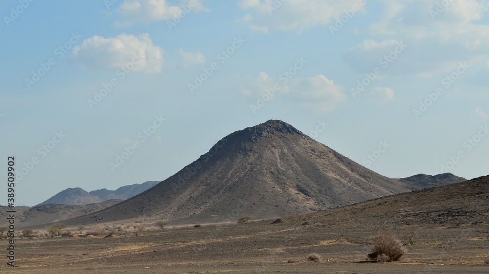 Volcano in desert, Saudi Arabia, KSA, on the way between Jeddah and Medina 