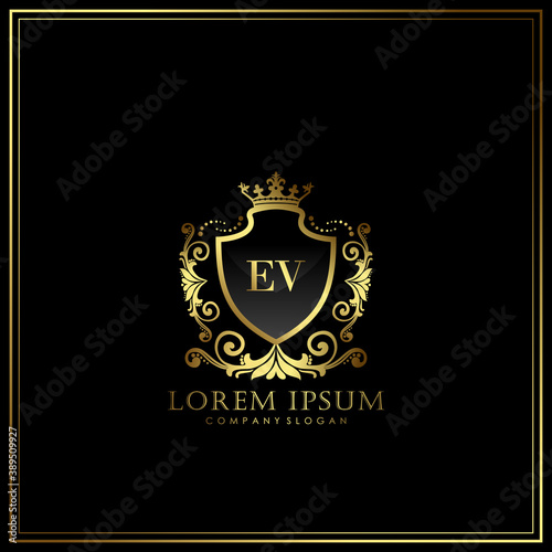 EV Initial Letter Luxury Logo template in vector art for Restaurant, Royalty, Boutique, Cafe, Hotel, Heraldic, Jewelry, Fashion and other vector illustration