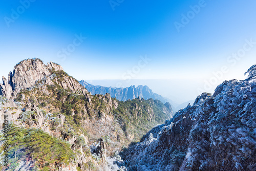 Rime on a sunny afternoon in Huangshan Scenic Area, Anhui, China