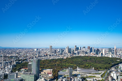 【渋谷スカイより・広角撮影】東京都、都市景観/新宿副都心・代々木公園方面