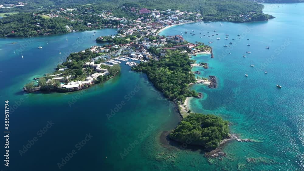 Drone view of la pointe du bout touristic destination Martinique 