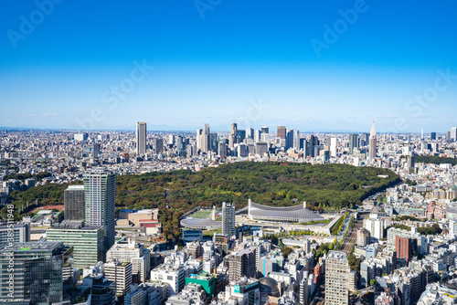 【渋谷スカイより・広角撮影】東京都、都市景観/新宿副都心・代々木公園方面