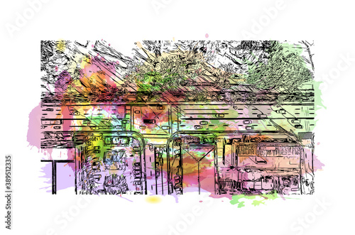 Building view with landmark of Cebu is a province of the Philippines, in the country’s Central Visayas region. Watercolor splash with hand drawn sketch illustration in vector. photo
