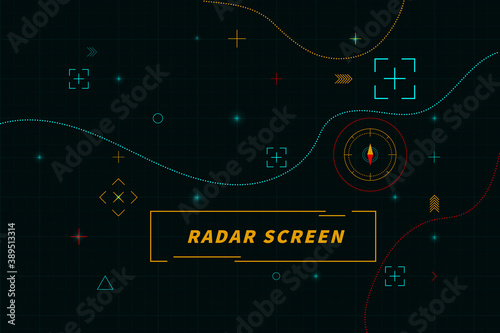 Digital green radar screen. Radar control panel abstract Technology Interface hud on black background vector design.