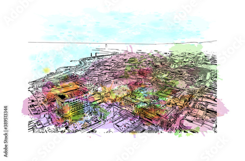 Building view with landmark of Cebu is a province of the Philippines, in the country’s Central Visayas region. Watercolor splash with hand drawn sketch illustration in vector. photo