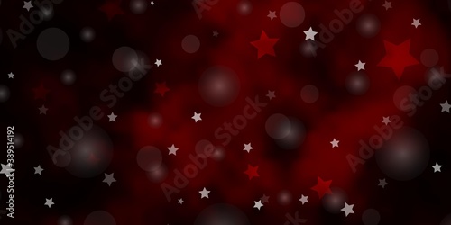 Dark Red vector pattern with circles, stars.