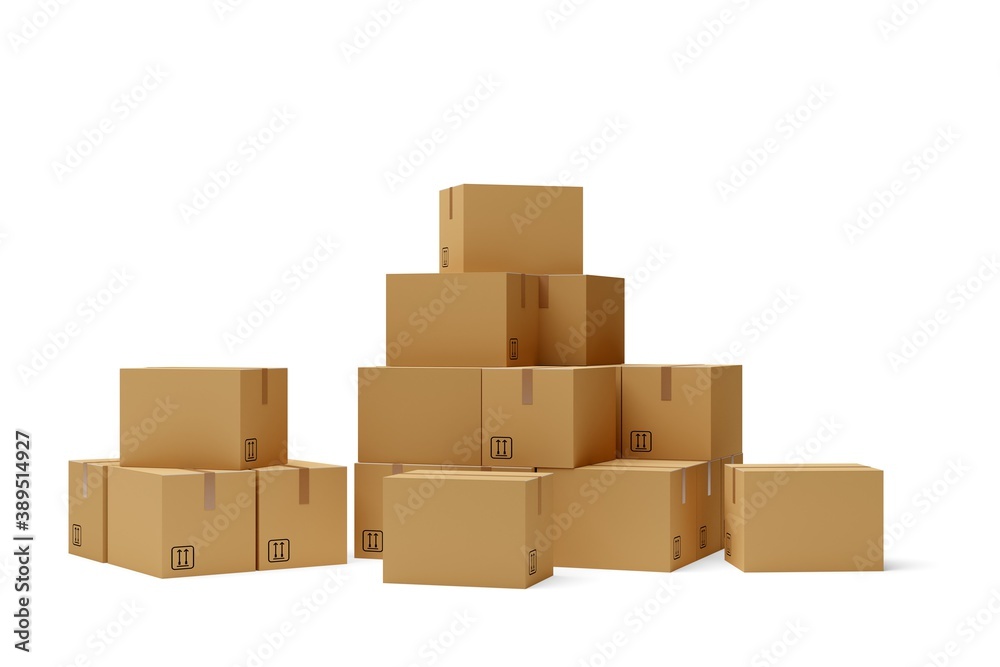 Stack or heap of brown carton cardboard boxes over white background, freight, deilvery or shipping concept Stack or heap of brown carton cardboard boxes over white background, freight, deilvery or shipping concept