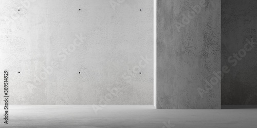 Fototapeta Naklejka Na Ścianę i Meble -  Abstract empty, modern concrete room with indirect lighting from left side wall - industrial interior background template, 3D illustration