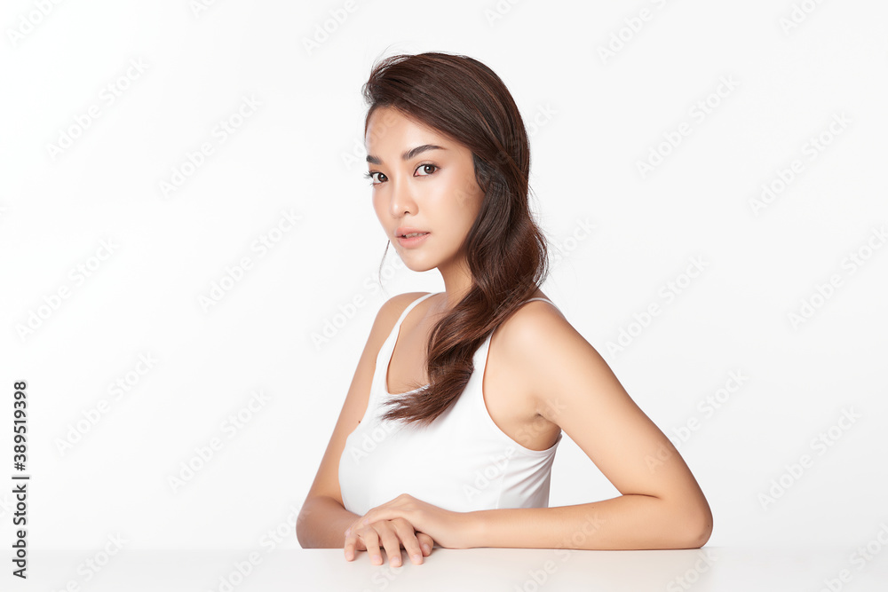 Beautiful young asian woman with clean fresh skin on white background, Face care, Facial treatment, Cosmetology, beauty and spa, Asian women portrait Beautiful young asian woman with clean fresh skin on white background, Face care, Facial treatment, Cosmetology, beauty and spa, Asian women portrait