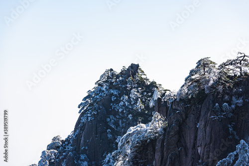 Rime on a sunny afternoon in Huangshan Scenic Area, Anhui, China