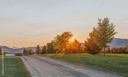 Adirondacks, NY Adirondacks fall sunset over a deslote road