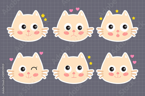 Set of cute kawaii cat character sticker for print