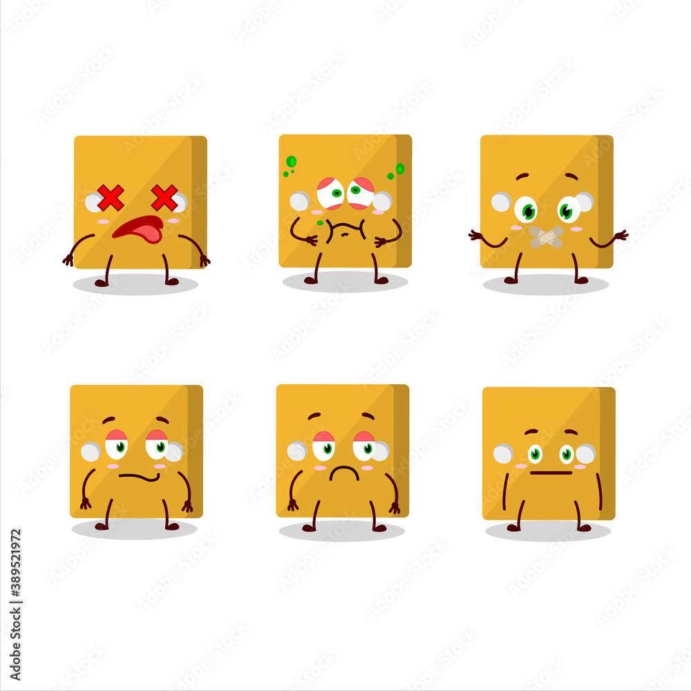 Yellow dice cartoon character with nope expression Yellow dice cartoon character with nope expression