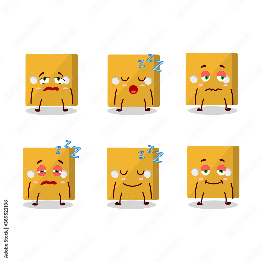 Cartoon character of yellow dice with sleepy expression Cartoon character of yellow dice with sleepy expression