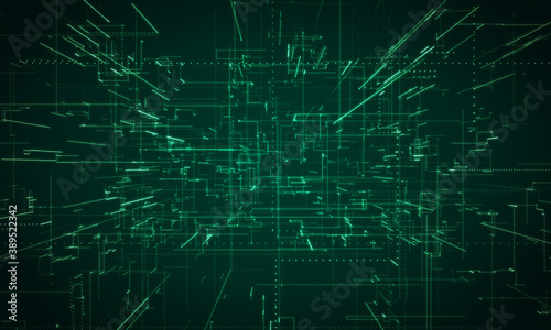 Animated green hi-tech line structure abstract background.