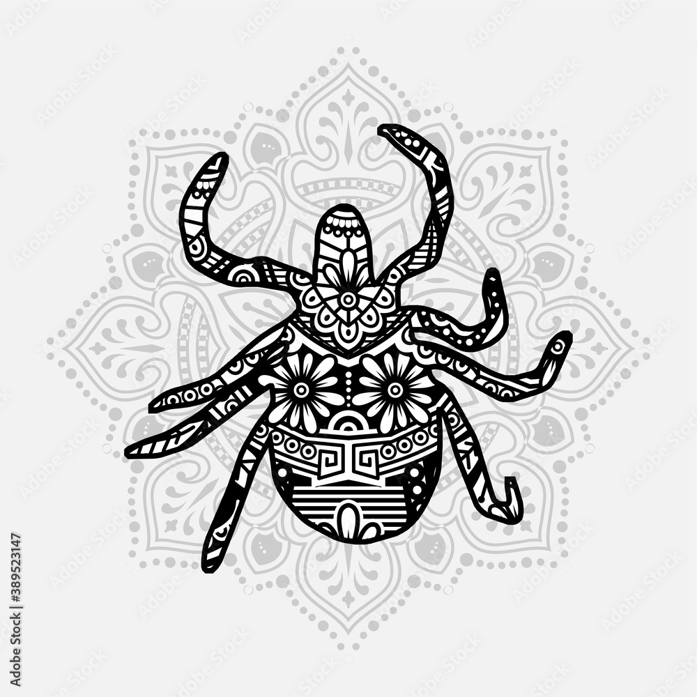 Obraz premium Vector illustration of a Insect mandala for coloring book. Insect Mandala for Silhouette Cameo and Cricut.