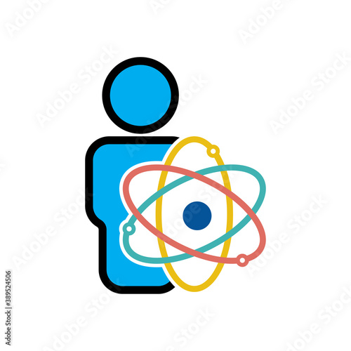 Scientist flat symbol. People and atom flat icon. Design template vector