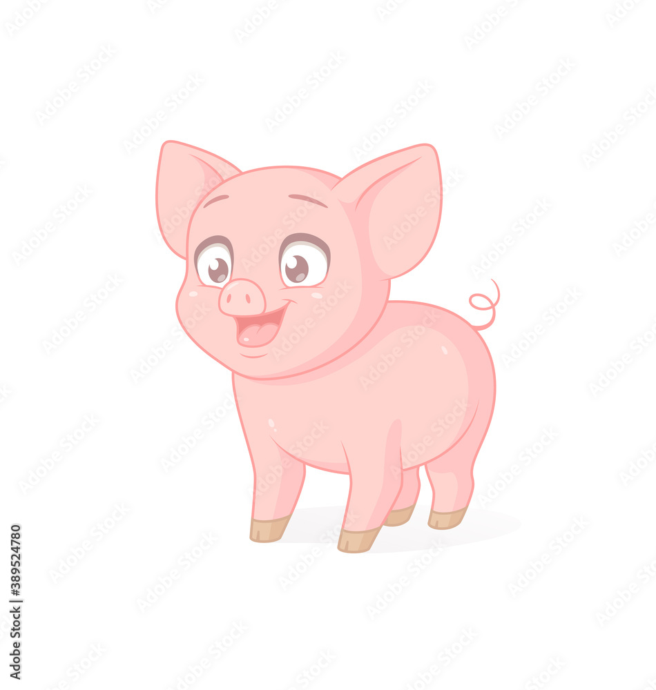 Cute pink baby pig. Vector illustration on white background. Cute pink baby pig. Vector illustration on white background.