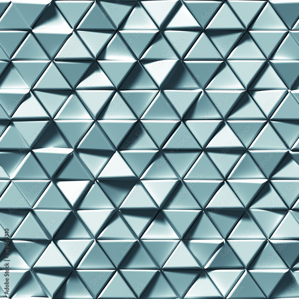 Seamless pattern of blue triangles 3D render