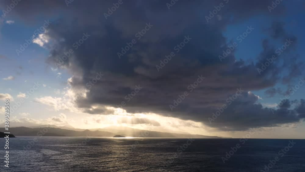 Golden hour aerial sunset over the ocean amazing sky Martinique french antilles Golden hour aerial sunset over the ocean amazing sky Martinique french antilles
