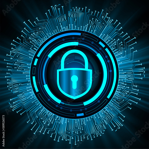 Closed Padlock on digital background, cyber security
