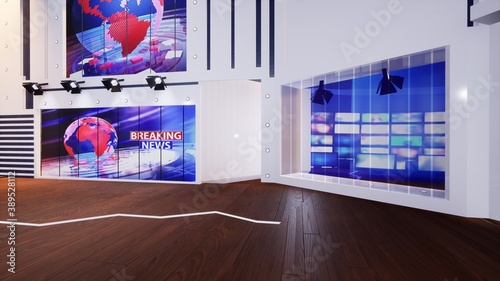 3D Virtual TV Studio News, 3d illustration