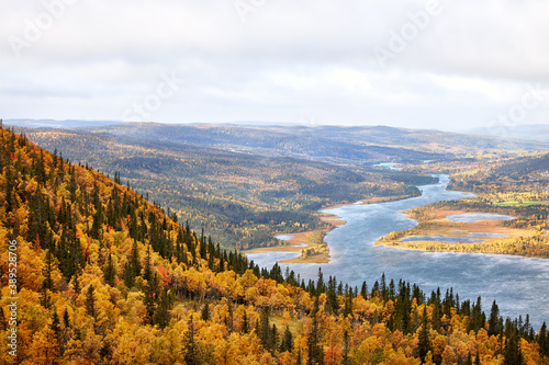 Autumn view from Totthummeln in the Swedish city of Åre with view over Åresjön (Are lake).