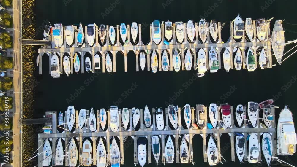 Cinematic aerial overview of yacht marina in San Pedro, California Cinematic aerial overview of yacht marina in San Pedro, California