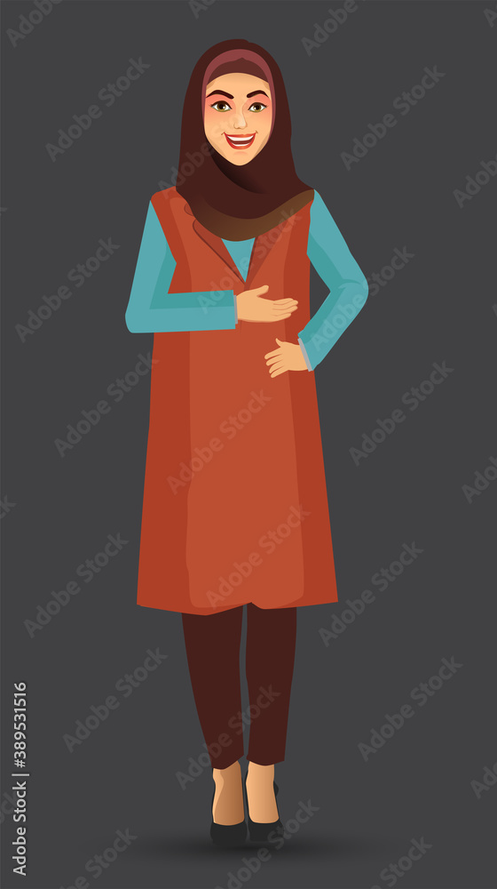 The young beautiful woman wears hijab. The vector illustration isolated on a white background. The young beautiful woman wears hijab. The vector illustration isolated on a white background.