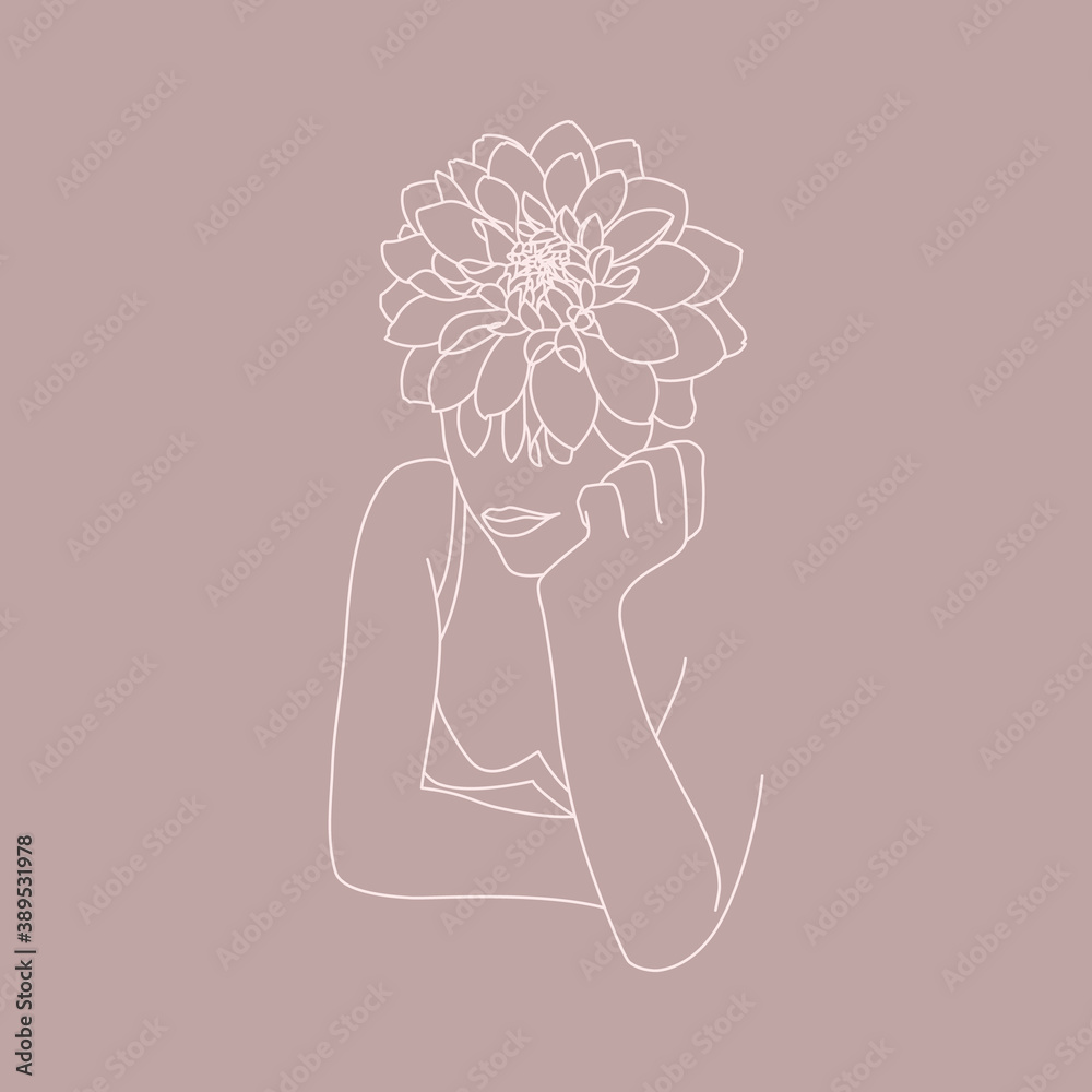 Line Art Woman face with flowers. Abstract minimal Female figure in a  trendy linear style. Vector fashion illustration for posters, tattoos,  logos, t-shirts prints Stock Vector | Adobe Stock