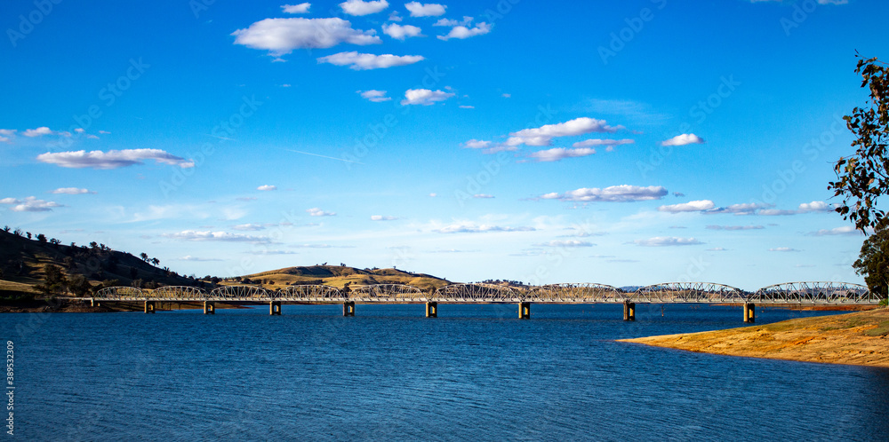 Fototapeta premium Bethanga steel truss road Bridge across Murray River, New South Wales, Australia