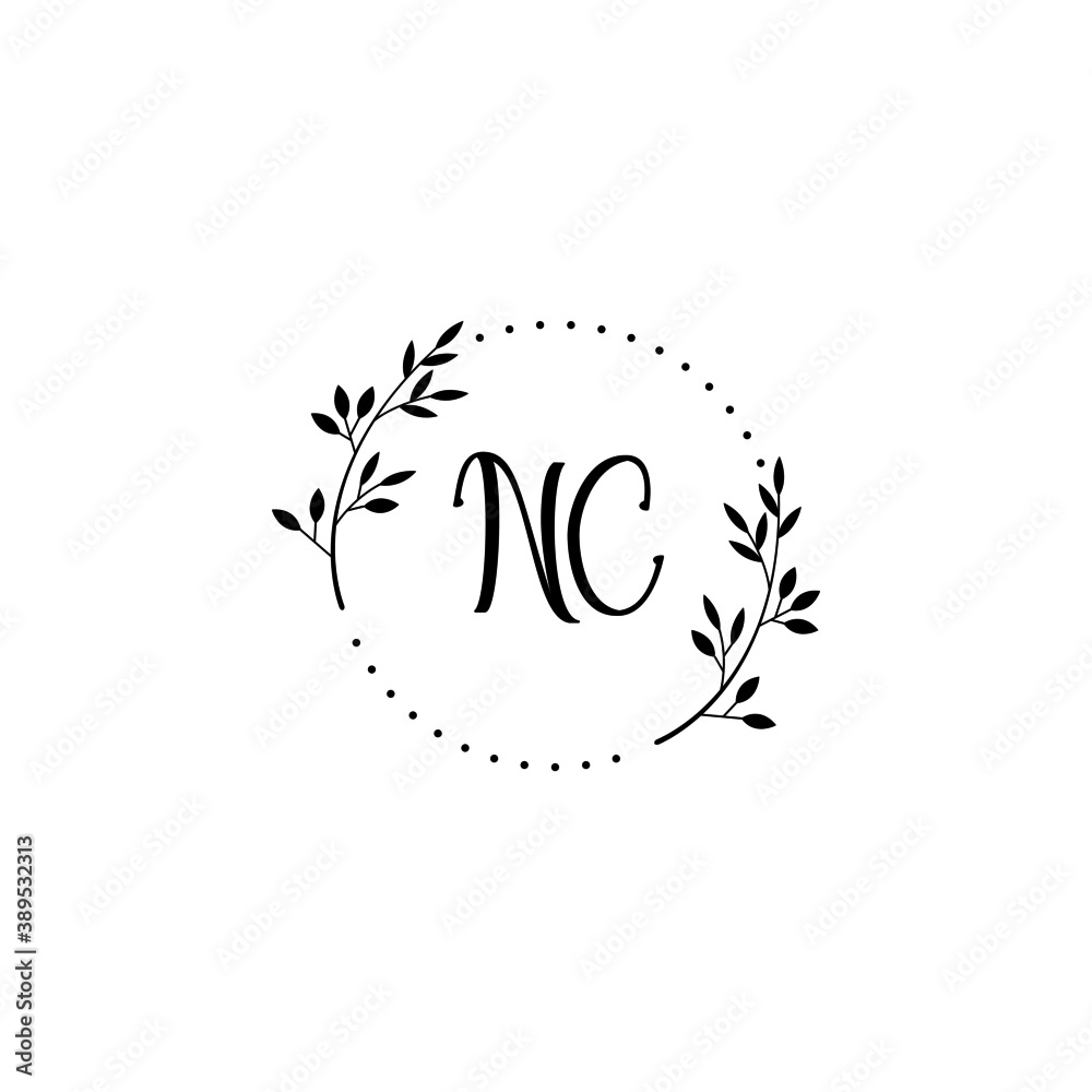 Initial NC Handwriting, Wedding Monogram Logo Design, Modern Minimalistic and Floral templates for Invitation cards	
