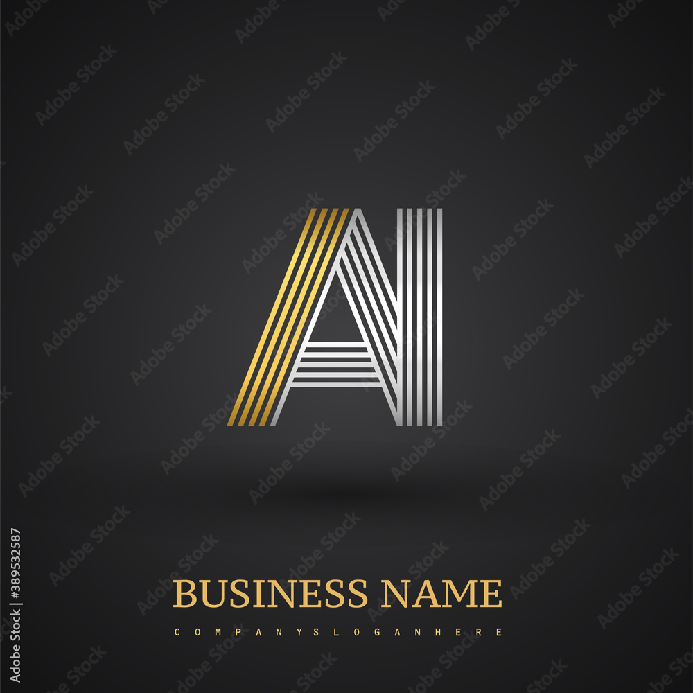 Letter AI logo design. Elegant gold and silver colored, symbol for your business name or company identity. Letter AI logo design. Elegant gold and silver colored, symbol for your business name or company identity.