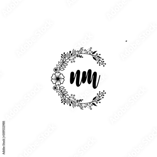 Initial NM Handwriting, Wedding Monogram Logo Design, Modern Minimalistic and Floral templates for Invitation cards 