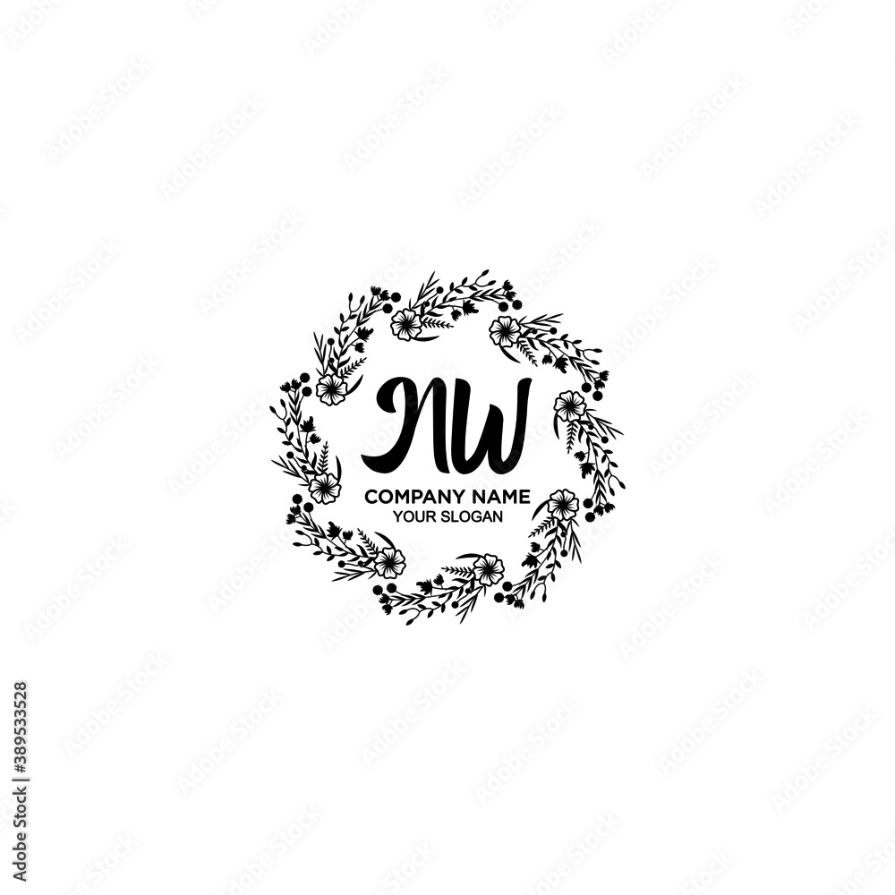 Initial NW Handwriting, Wedding Monogram Logo Design, Modern Minimalistic and Floral templates for Invitation cards	
