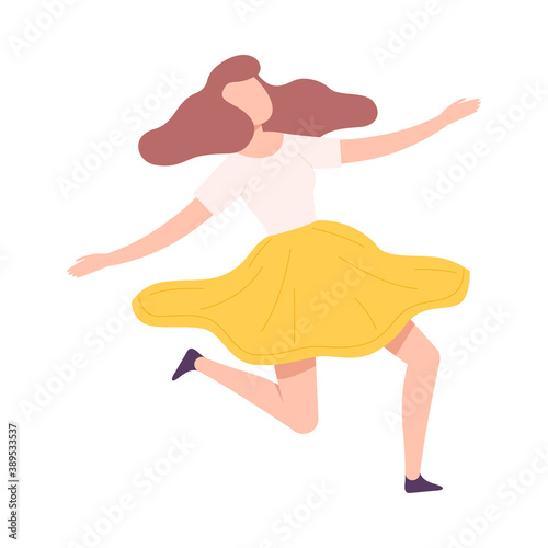 Flying Woman Floating in the Air Fantasizing Vector Illustration