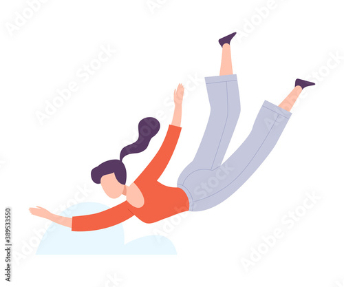 Flying Woman Floating in the Air Fantasizing Vector Illustration