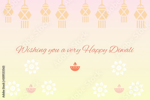 Happy Diwali wishes greeting card abstract background with text message and colorful lighting lamps pattern, Indian festival celebration, graphic design illustration wallpaper