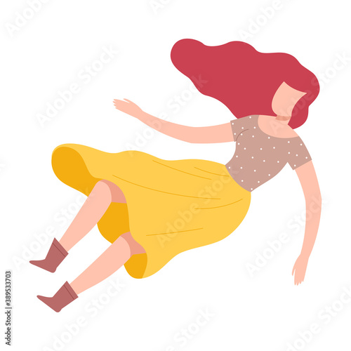 Young Female Soaring and Flying in the Air Dreaming Vector Illustration