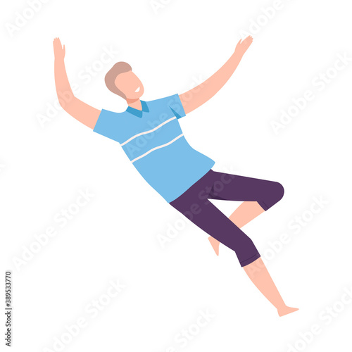 Young Male Soaring and Flying in the Air Dreaming Vector Illustration