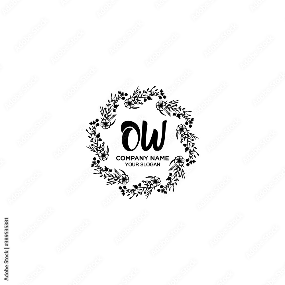 Initial OW Handwriting, Wedding Monogram Logo Design, Modern Minimalistic and Floral templates for Invitation cards	
