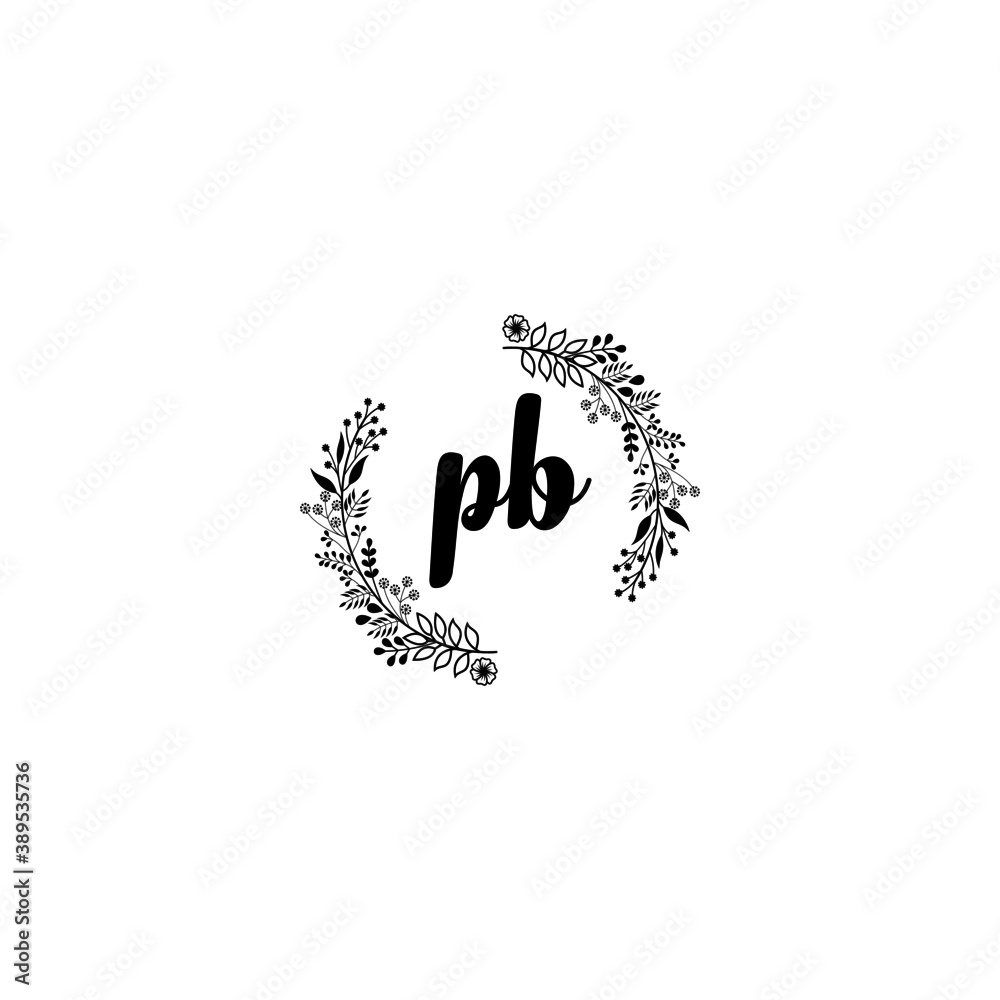 Initial PB Handwriting, Wedding Monogram Logo Design, Modern Minimalistic and Floral templates for Invitation cards	
