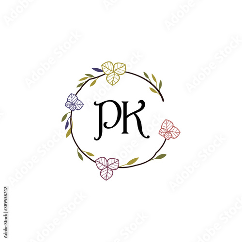 Initial PK Handwriting, Wedding Monogram Logo Design, Modern Minimalistic and Floral templates for Invitation cards	