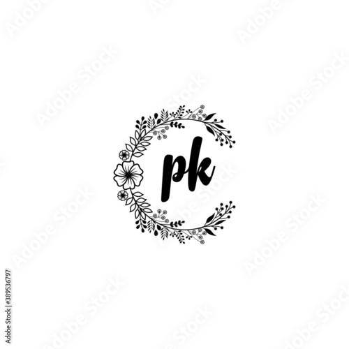 Initial PK Handwriting, Wedding Monogram Logo Design, Modern Minimalistic and Floral templates for Invitation cards 
