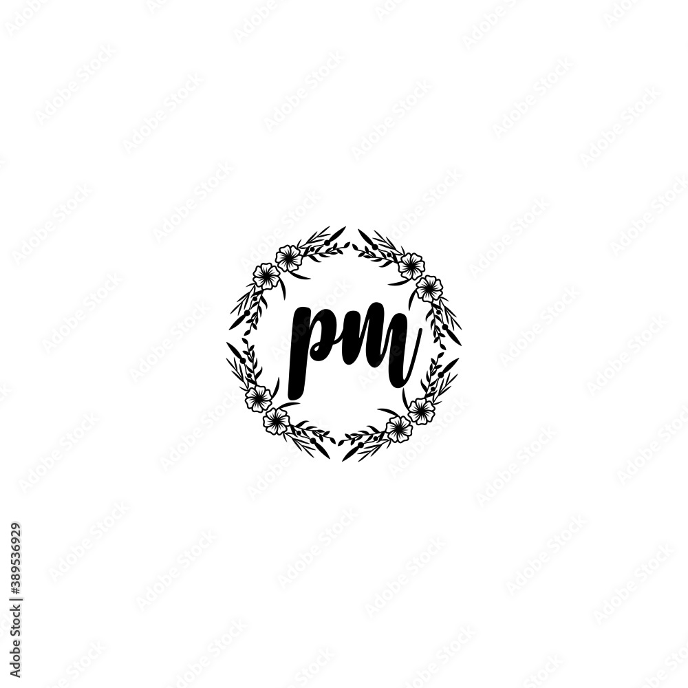 Initial PM Handwriting, Wedding Monogram Logo Design, Modern