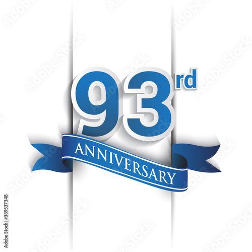 93rd years anniversary logo, blue colored vector design on white background. template for Poster or brochure and invitation card.