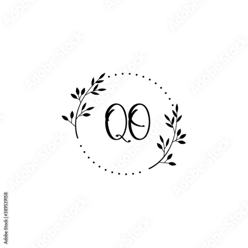Initial QO Handwriting, Wedding Monogram Logo Design, Modern Minimalistic and Floral templates for Invitation cards 