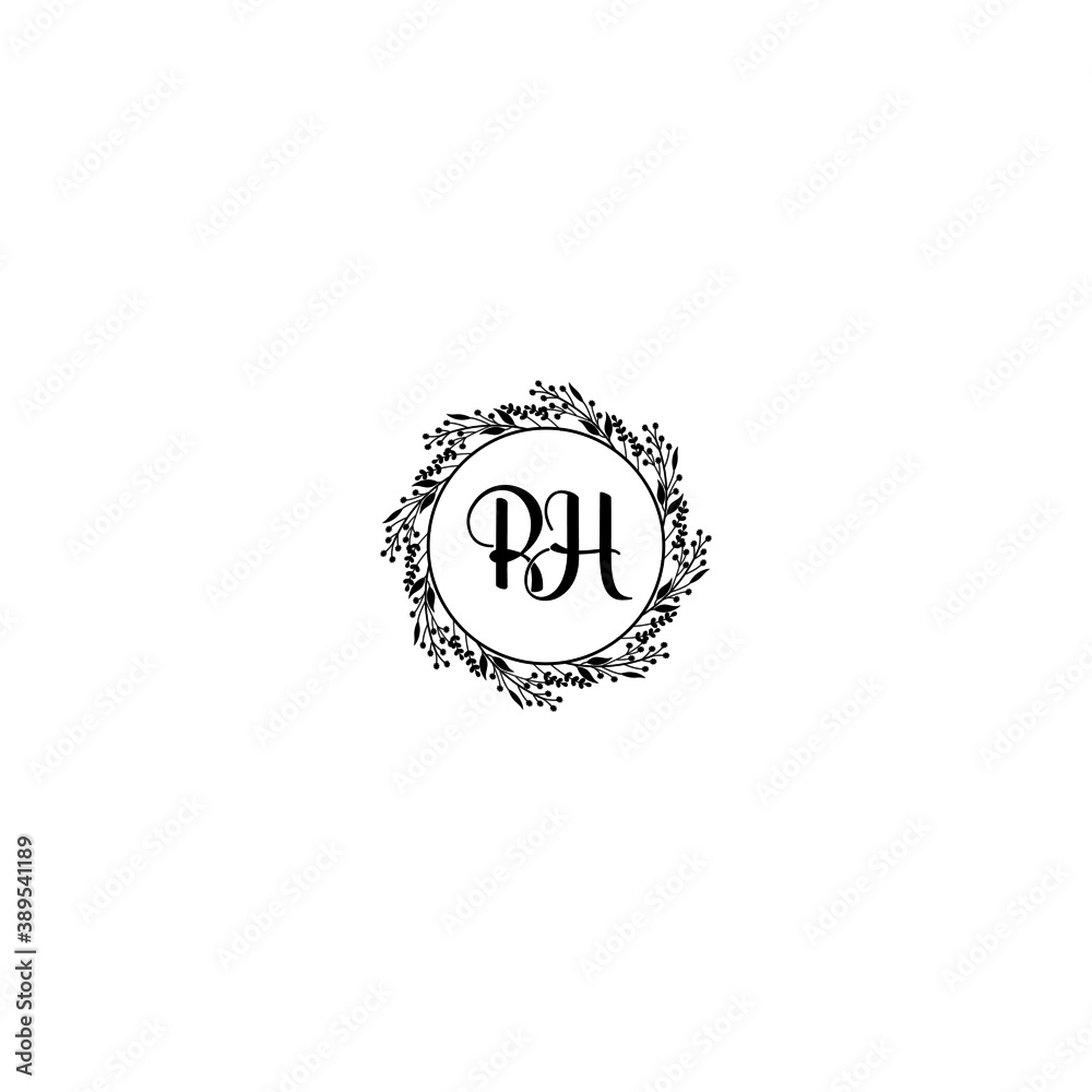 Initial RH Handwriting, Wedding Monogram Logo Design, Modern Minimalistic and Floral templates for Invitation cards	