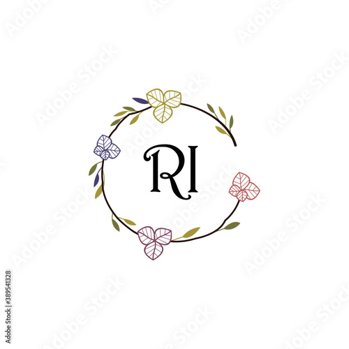 Initial RI Handwriting, Wedding Monogram Logo Design, Modern Minimalistic and Floral templates for Invitation cards	